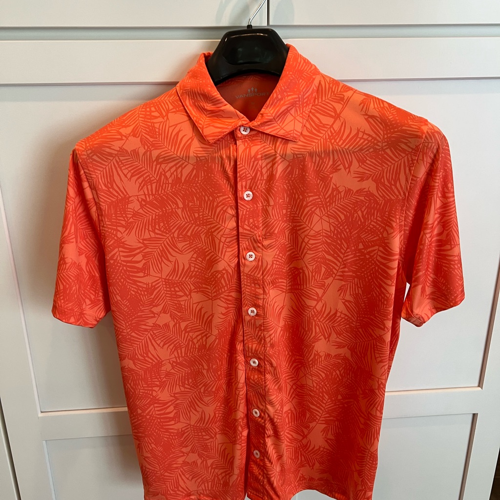Men's Orange Pro Maui Leaf Pattern Shirt Nwot